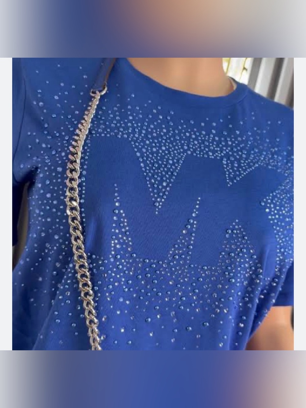 Michael Kors ladies Blue MK Logo short Sleeve Top - Picture 2 of 3